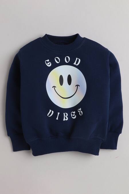 Shop Knitting Doodles Blue Fleece Printed Good Vibes Top And Joggers Set at Aza Fashions Shop_Knitting Doodles_Blue Fleece Printed Good Vibes Top And Joggers Set_at_Aza_Fashions