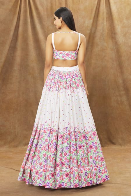 Shop Label Priyanka Kar Ivory Cotton, Linen Embroidery Sweetheart Floral Hand Embellished Lehenga Set at Aza Fashions Shop_Label Priyanka Kar_Ivory Cotton, Linen Embroidery Sweetheart Floral Hand Embellished Lehenga Set _at_Aza_Fashions