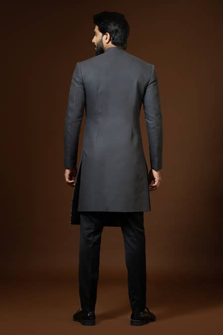 PAARSH Charcoal Grey Pintuck Achkan Trouser Set 