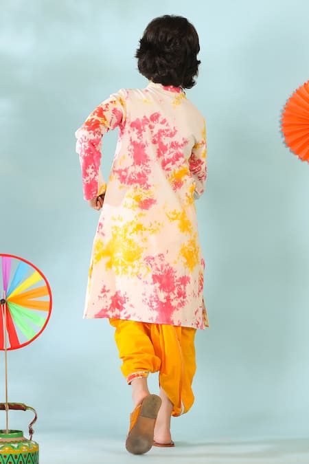 Shop_Cute Couture_Multi Color Cotton Gota Patti Abstract Print Kurta And Dhoti Pant Set _at_Aza_Fashions
