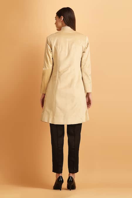 Shop Label Ivish Beige Polyester Mandarin Collar Sequin Floral Pattern Coat With Pant at Aza Fashions Shop_Label Ivish_Beige Polyester Mandarin Collar Sequin Floral Pattern Coat With Pant _at_Aza_Fashions