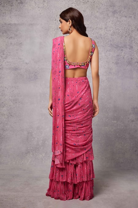 Senren By Eshana Raut Pre-Draped Flower Bloom Print Saree With Blouse 