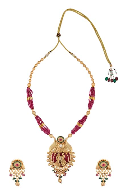 Nazaakat By Samara Singh Figurine Carved Long Pendant Necklace Set 