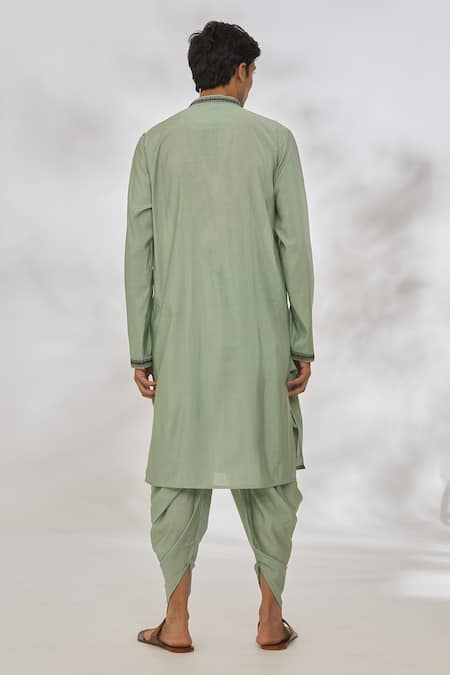 Shop Manish Nagdeo Green Modal Embroidery Thread Placket Kurta Set at Aza Fashions Shop_Manish Nagdeo_Green Modal Embroidery Thread Placket Kurta Set _at_Aza_Fashions