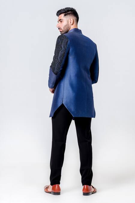 Amrit Dawani Contrast Bead Embroidered Two Layer Jacket Kurta Set 