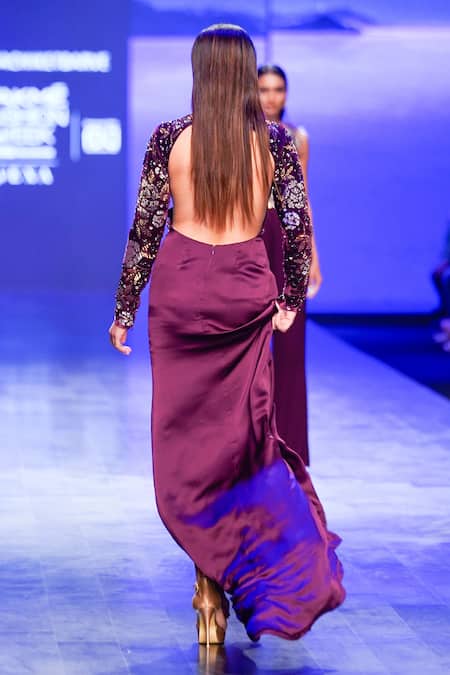 Nachiket Barve Cosmic Gardenia Draped Gown 