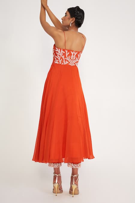 Shop Asaga Orange Silk, Organza, Georgette Embroidery Vida Yoke Anarkali Set at Aza Fashions Shop_Asaga_Orange Silk, Organza, Georgette Embroidery Vida Yoke Anarkali Set _at_Aza_Fashions