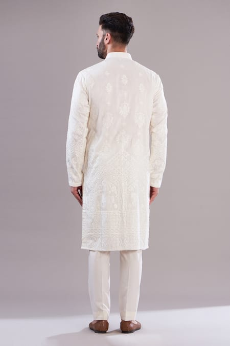 Shop Kasbah White Silk, Cotton Embroidery Pure Thread Work Kurta at Aza Fashions Shop_Kasbah_White Silk, Cotton Embroidery Pure Thread Work Kurta _at_Aza_Fashions
