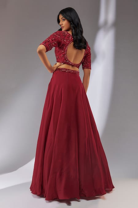 Neha Khullar Embroidered Waistband Satin Lehenga Set 