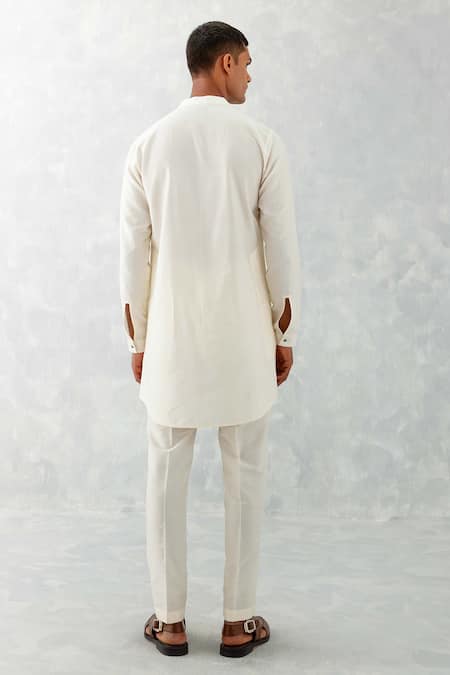 Shop_Devnaagri_Ivory Cotton, Silk Embroidery Thread Kurta With Pant _at_Aza_Fashions