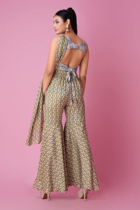 Amani Geometric Printed Pre-Stitched Sharara Saree 