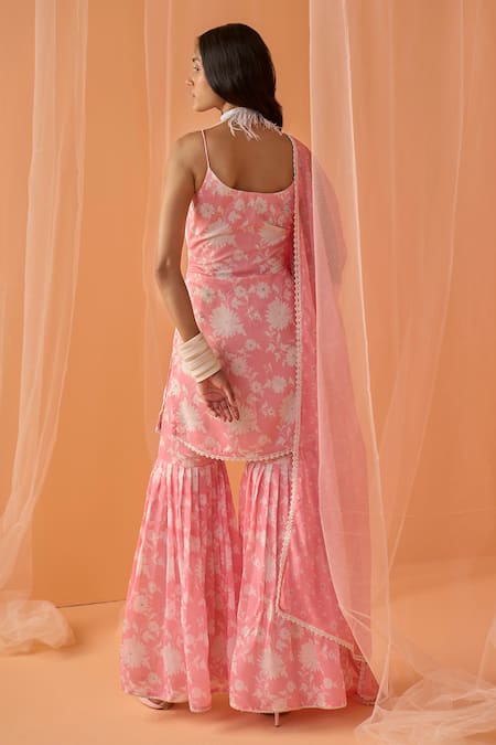 Lashkaraa Floral Print Chanderi Kurta Gharara Set 