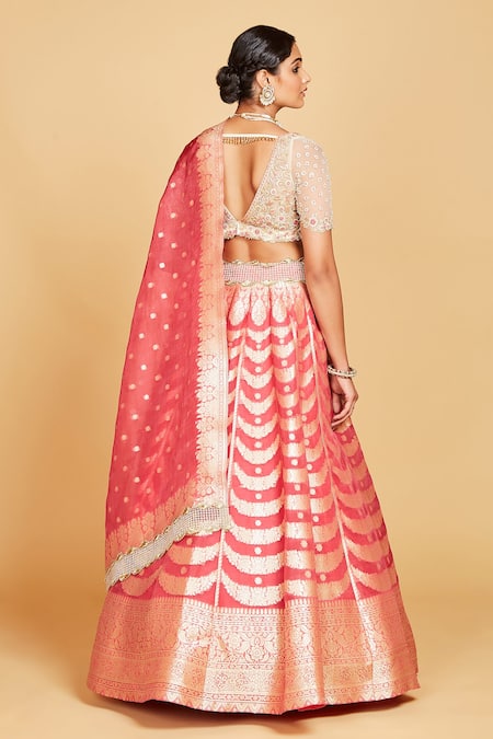 Amrin Khan Periwinkle Cutdana Embellished Blouse And Lehenga Set 