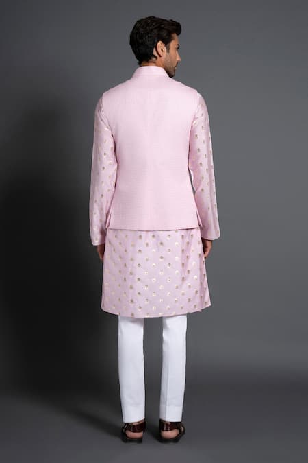 Shop Raghavendra Rathore Jodhpur Pink Silk Embroidery Thread Work Waistcoat at Aza Fashions Shop_Raghavendra Rathore Jodhpur_Pink Silk Embroidery Thread Work Waistcoat _at_Aza_Fashions