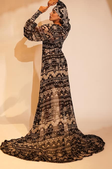 Nikita Mhaisalkar Aztec Print Maxi Dress With Tube Top 