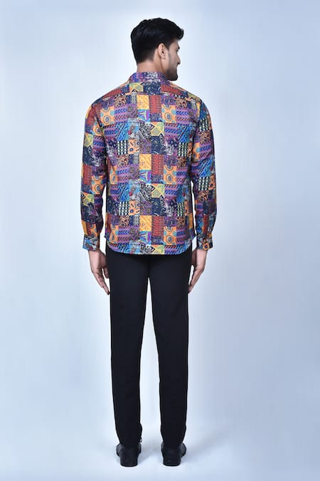 Shop Aryavir Malhotra Multi Color Cotton Abstract Print Shirt at Aza Fashions Shop_Aryavir Malhotra_Multi Color Cotton Abstract Print Shirt _at_Aza_Fashions