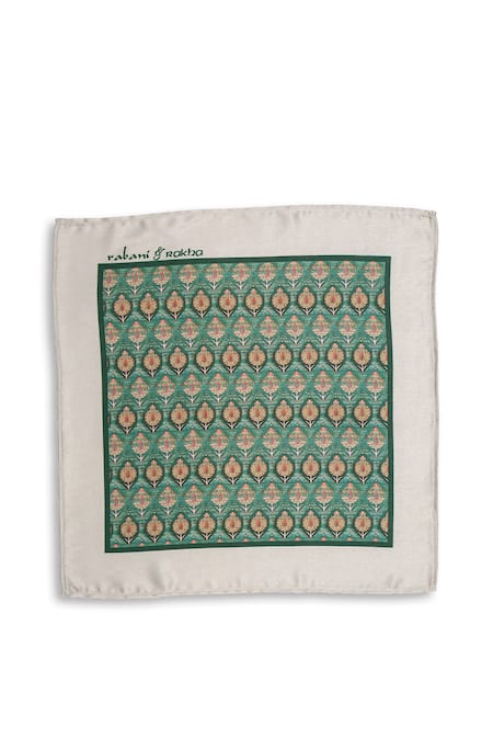 Shop Rabani & Rakha Multi Color Satin Printed Pocket Square Gift Box - Set Of 3 at Aza Fashions Shop_Rabani & Rakha_Multi Color Satin Printed Pocket Square Gift Box - Set Of 3 _at_Aza_Fashions