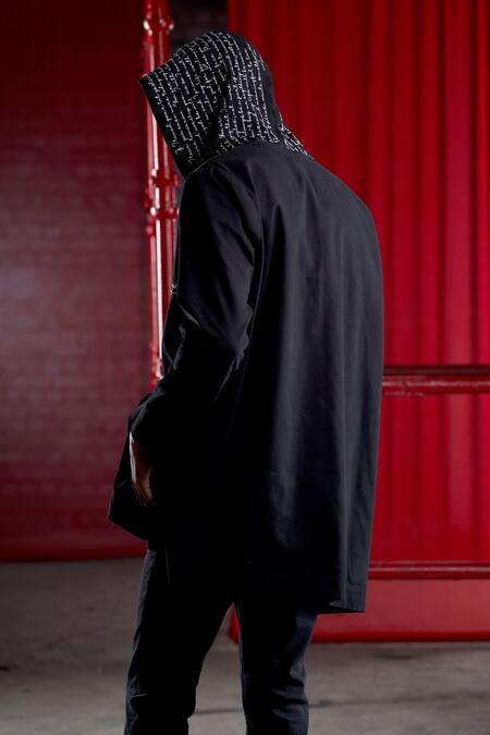 Shop Pocketful Of Cherrie Black Cotton Embroidery Halter Neck Thread Hoodie Jacket at Aza Fashions Shop_Pocketful Of Cherrie_Black Cotton Embroidery Halter Neck Thread Hoodie Jacket_at_Aza_Fashions