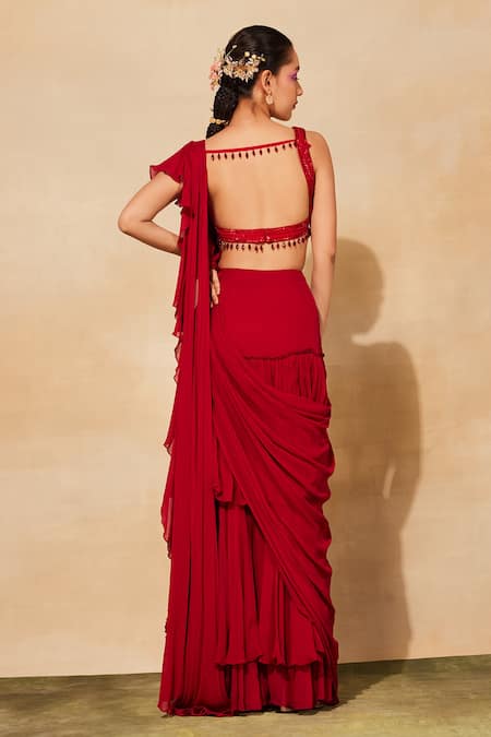Diyarajvvir Ruffle Saree With Embroidered Blouse 
