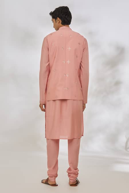 Shop Manish Nagdeo Pink Modal Sequins, Embroidery Geometric Bundi And Kurta Set at Aza Fashions Shop_Manish Nagdeo_Pink Modal Sequins, Embroidery Geometric Bundi And Kurta Set _at_Aza_Fashions