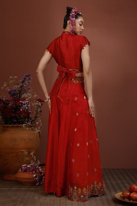 Neha Poddar Applique Work Wrap Blouse & Sharara Set 