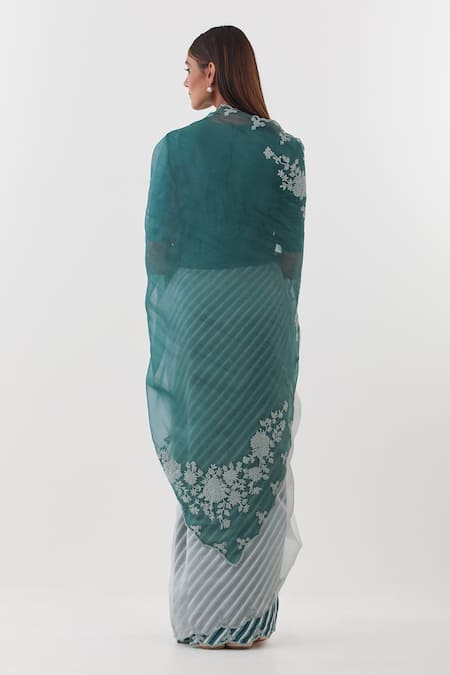 Shop Amisha Kothari Blue Organza, Ombre Pallu And Saree at Aza Fashions Shop_Amisha Kothari_Blue Organza, Ombre Pallu And Saree _at_Aza_Fashions