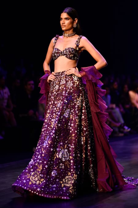 Nachiket Barve Cosmic Gardenia Embroidered Lehenga Set 