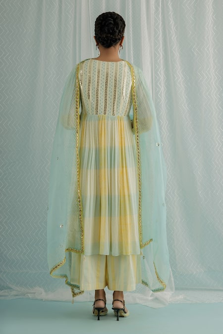 Shop Surbhi Gupta Ivory Anarkali Georgette Block Print Polka Dot Aila Dual Shaded Set at Aza Fashions Shop_Surbhi Gupta_Ivory Anarkali Georgette Block Print Polka Dot Aila Dual Shaded Set _at_Aza_Fashions