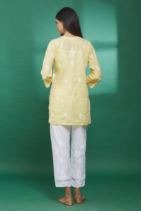 Shop The Chikankarists Yellow Cotton Chikankari Kurta at Aza Fashions Shop_The Chikankarists_Yellow Cotton Chikankari Kurta_at_Aza_Fashions