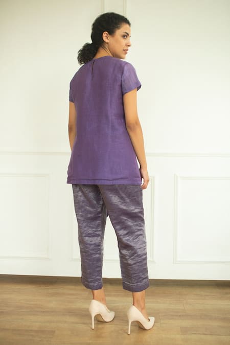 Shop Oja Purple Pant Silk, Tunic Linen Hand Embroidered And Set at Aza Fashions Shop_Oja_Purple Pant Silk, Tunic Linen Hand Embroidered And Set _at_Aza_Fashions