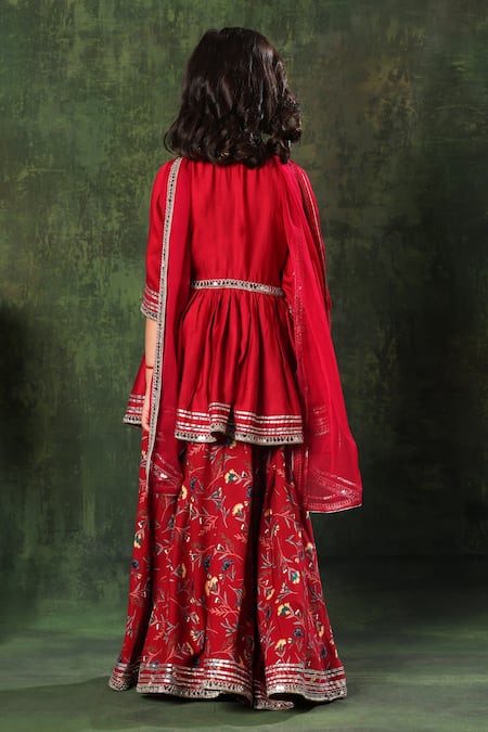 Littlecheer Mirror Embellished Peplum Kurta Palazzo Set 