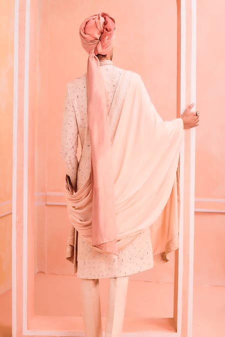 Philocaly Scotch Ivy Floral Zari Embroidered Sherwani Set 