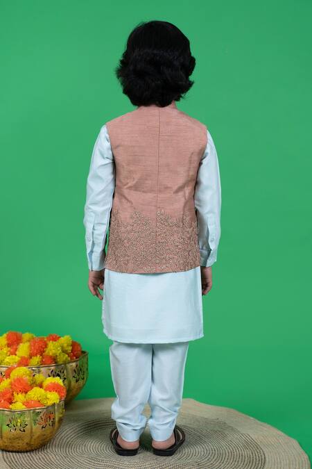Shop Little Boys Closet Brown Silk, Cotton Embroidery Resham Thread Kurta Set at Aza Fashions Shop_Little Boys Closet_Brown Silk, Cotton Embroidery Resham Thread Kurta Set _at_Aza_Fashions