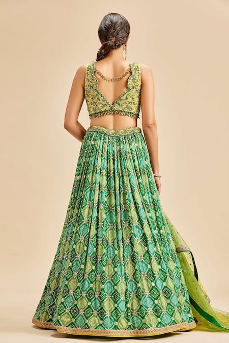 Shop Nitika Gujral Green Chinon Badhani And Blouse & Dupatta Net Pattern Set at Aza Fashions Shop_Nitika Gujral_Green Chinon Badhani And Blouse & Dupatta Net Pattern Set _at_Aza_Fashions