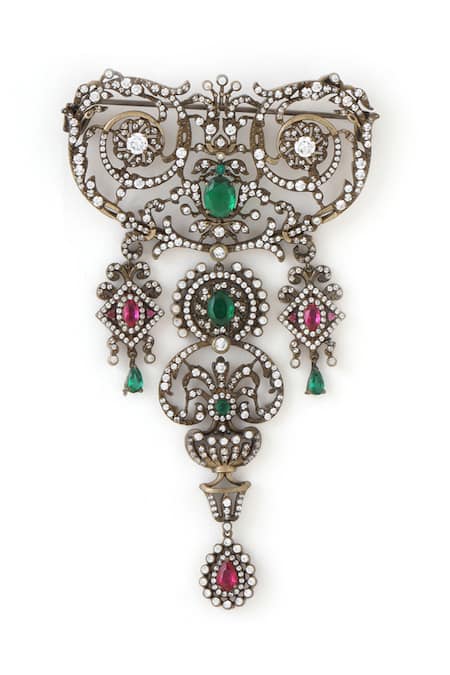 Shop Cosa Nostraa Gold Stones Embellished Brooch at Aza Fashions Shop_Cosa Nostraa_Gold Stones Embellished Brooch _at_Aza_Fashions