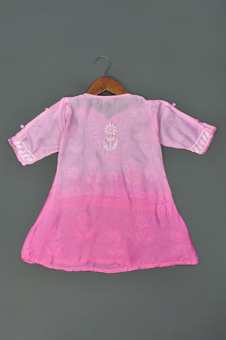 Shop_Maaikid_Pink Muslin Embroidery Ombre A-line Kurta And Sharara Set _at_Aza_Fashions