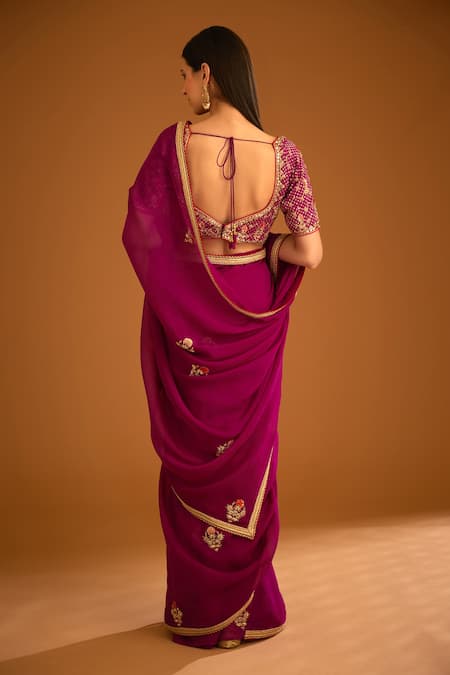 Shyam Narayan Prasad Zardozi Embroidered Saree With Blouse 