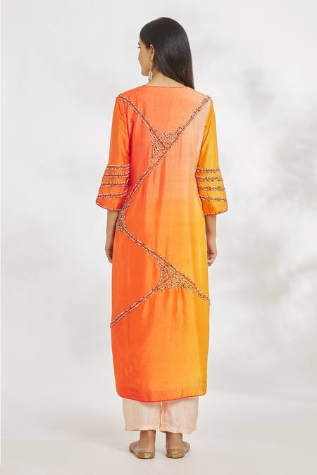 Orange Soft Shaded Silk Exclusive Designed Stitched Kurti