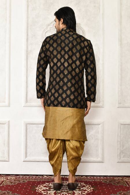 Shop Arihant Rai Sinha Black Silk Embroidery Printed Heart Pattern Jacket Kurta Set at Aza Fashions Shop_Arihant Rai Sinha_Black Silk Embroidery Printed Heart Pattern Jacket Kurta Set_at_Aza_Fashions