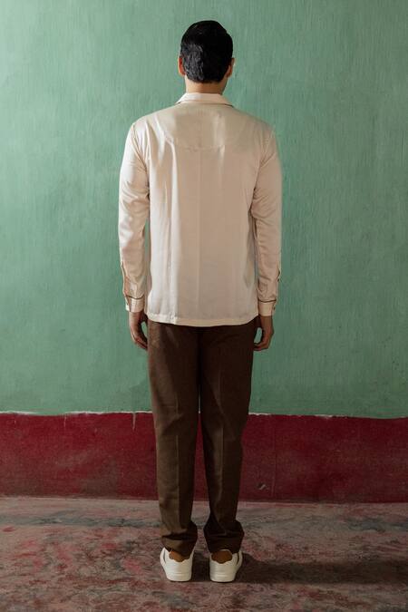Shop_Artless_Cream Linen Satin Petrichor Full Sleeved Shirt_at_Aza_Fashions
