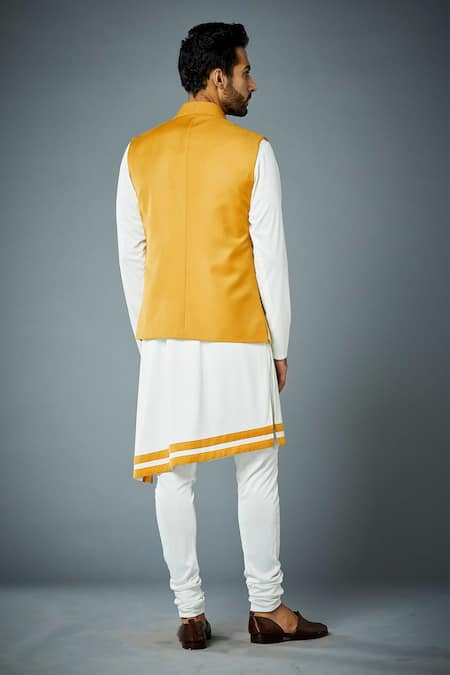 Gargee Designers Mustard Bundi & White Draped Kurta Set 