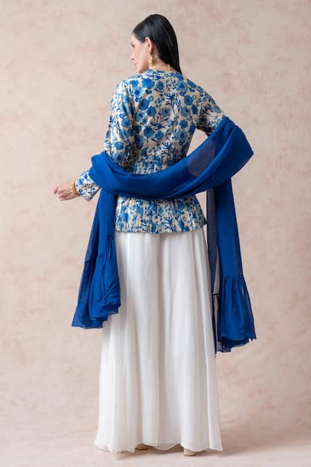 Thetaa Mughal Floral Print Peplum Kurta Sharara Set 
