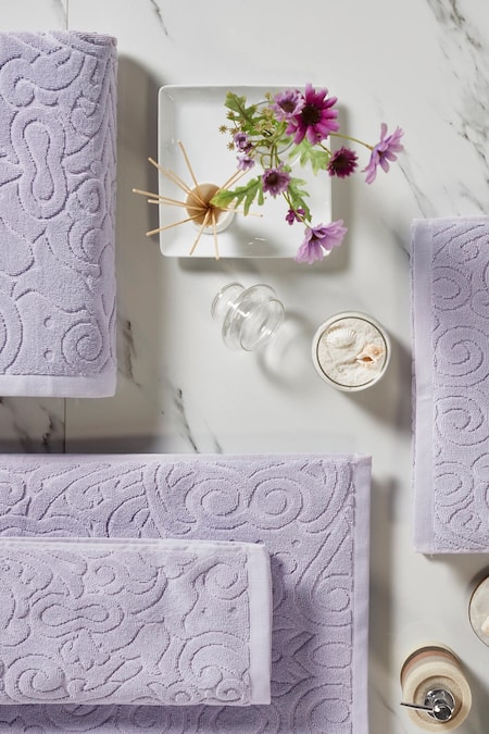 Shop Houmn Grey 100% Cotton Weaves Daydream Terry Towel Set at Aza Fashions Shop_Houmn_Grey 100% Cotton Weaves Daydream Terry Towel Set_at_Aza_Fashions