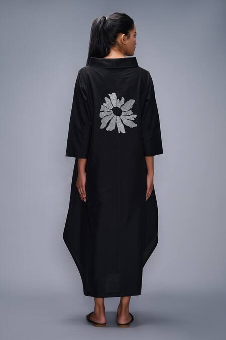 Shop Taika By Poonam Bhagat Black Cotton, Silk Embroidery Collared Dress at Aza Fashions Shop_Taika By Poonam Bhagat_Black Cotton, Silk Embroidery Collared Dress _at_Aza_Fashions