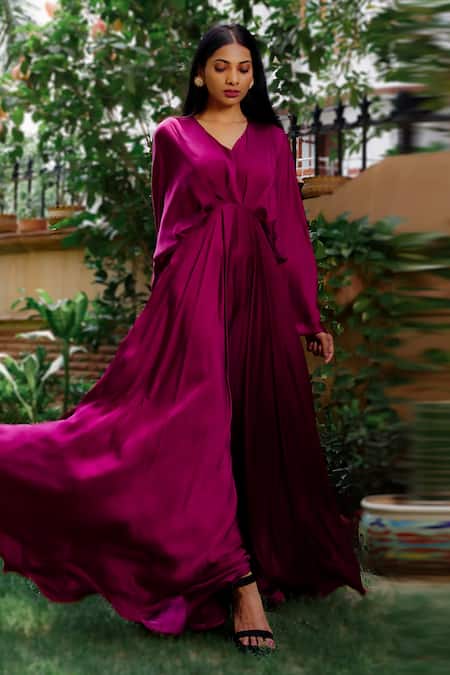 Omana By Ranjana Bothra Satin Mulburry Flared Gown 