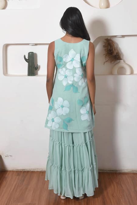 Meghstudio Floral Hand Painted Kurta Sharara Set 