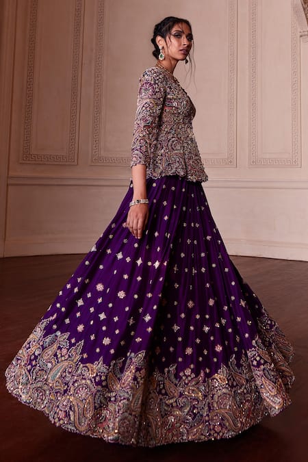 Mrunalini Rao Purple , Satin, Rayon Zari, Embroidery Meenakari Lehenga With Jacket Online at Aza Fashions Mrunalini Rao_Purple , Satin, Rayon Zari, Embroidery Meenakari Lehenga With Jacket _Online_at_Aza_Fashions