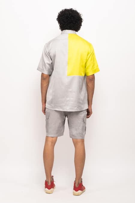 Shop_Neora By Nehal Chopra_Grey Silk Button Down Casual Shirt _at_Aza_Fashions