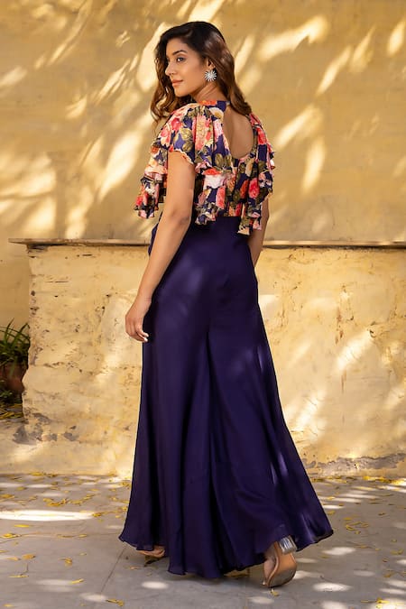 Shop Suruchi Parakh Purple Georgette Embroidery, Sequins V-neck Hand Crop Top And Pant Set at Aza Fashions Shop_Suruchi Parakh_Purple Georgette Embroidery, Sequins V-neck Hand Crop Top And Pant Set _at_Aza_Fashions