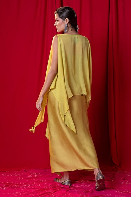 Enech Shimmer Kimono Cape & Draped Skirt Set 